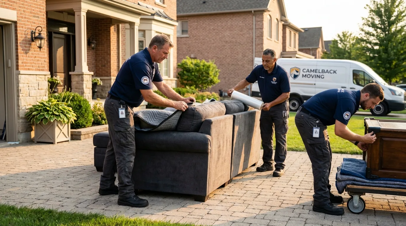 Large estate moving crew wrapping furniture in Thomaston, ME